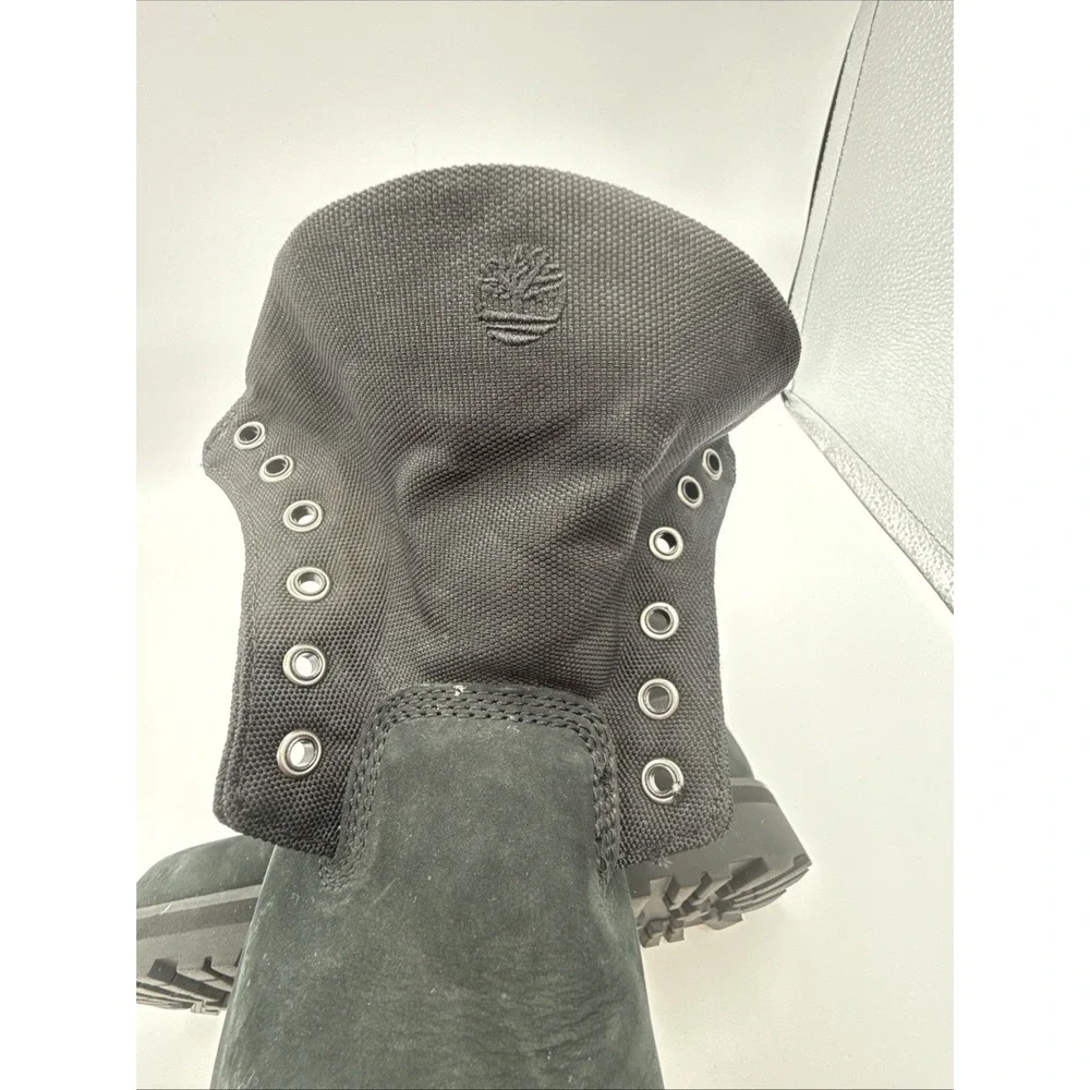 Timberland Roll Top Boots Leather Textile‎ black Kids boys Size 4 one w/o laces